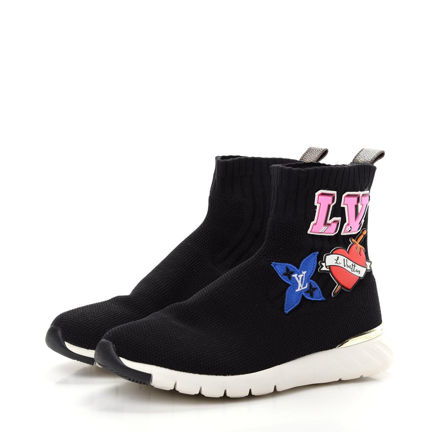 Stretch Fabric LV Black Heart Sock Sneaker 37.5 Black