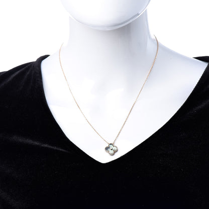 Van Cleef & Arpels 18K Rose Gold Diamond Grey Mother of Pearl Vintage Alhambra Pendant Necklace 2 of 8