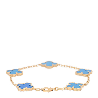 Van Cleef & Arpels 18K Yellow Gold Blue Agate 5 Motifs Vintage Alhambra Bracelet 2 of 4
