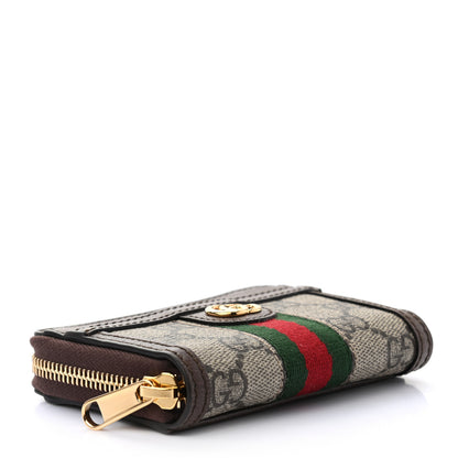 Gucci GG Supreme Monogram Textured Dollar Calfskin Web Ophidia Zip Around Card Case Wallet Beige Ebony New Acero 4 of 7