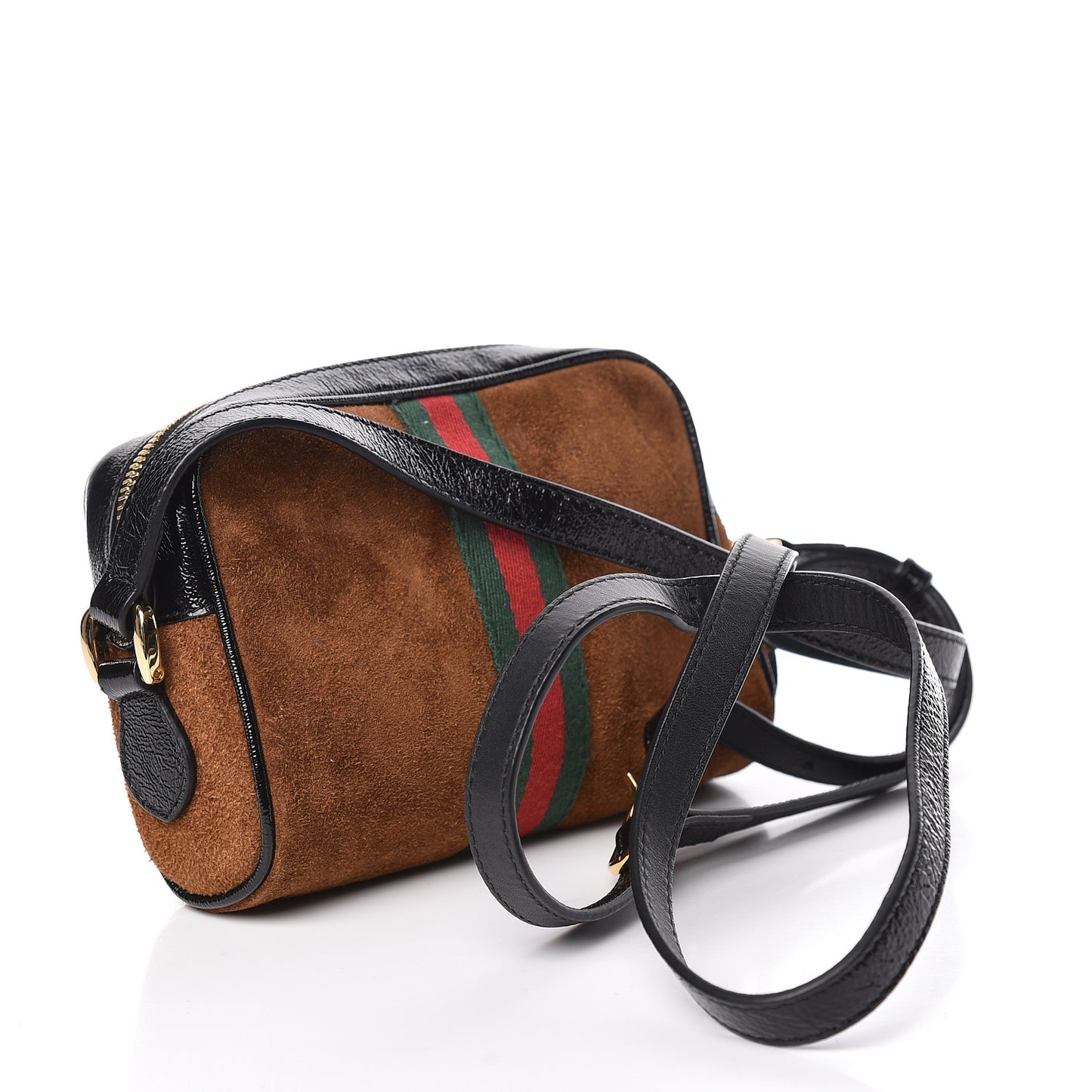 Suede Patent Web Mini Ophidia Shoulder Bag Nocciola Black
