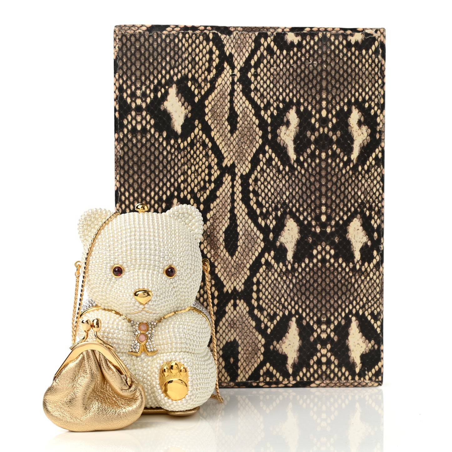 Pearl Crystal Sweetheart Bear Minaudiere Clutch White