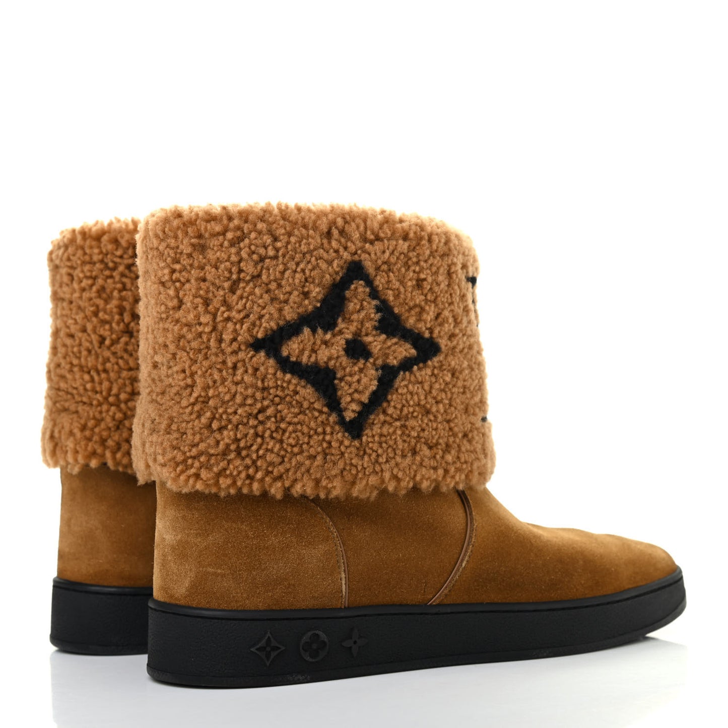 Suede Calfskin Shearling Snowdrop Flat Ankle Boot 39 Cognac