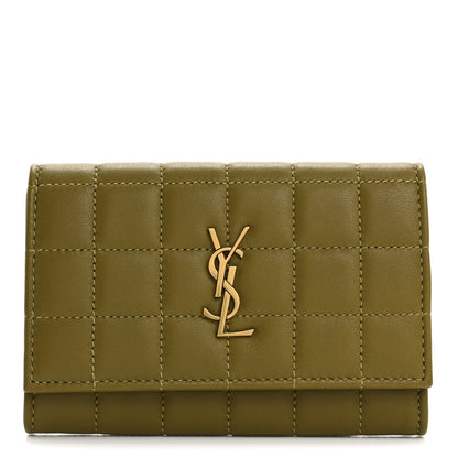 Saint Laurent Lambskin Carre Quilted Cassandre Small Envelope Wallet Olive Drab 1 of 7