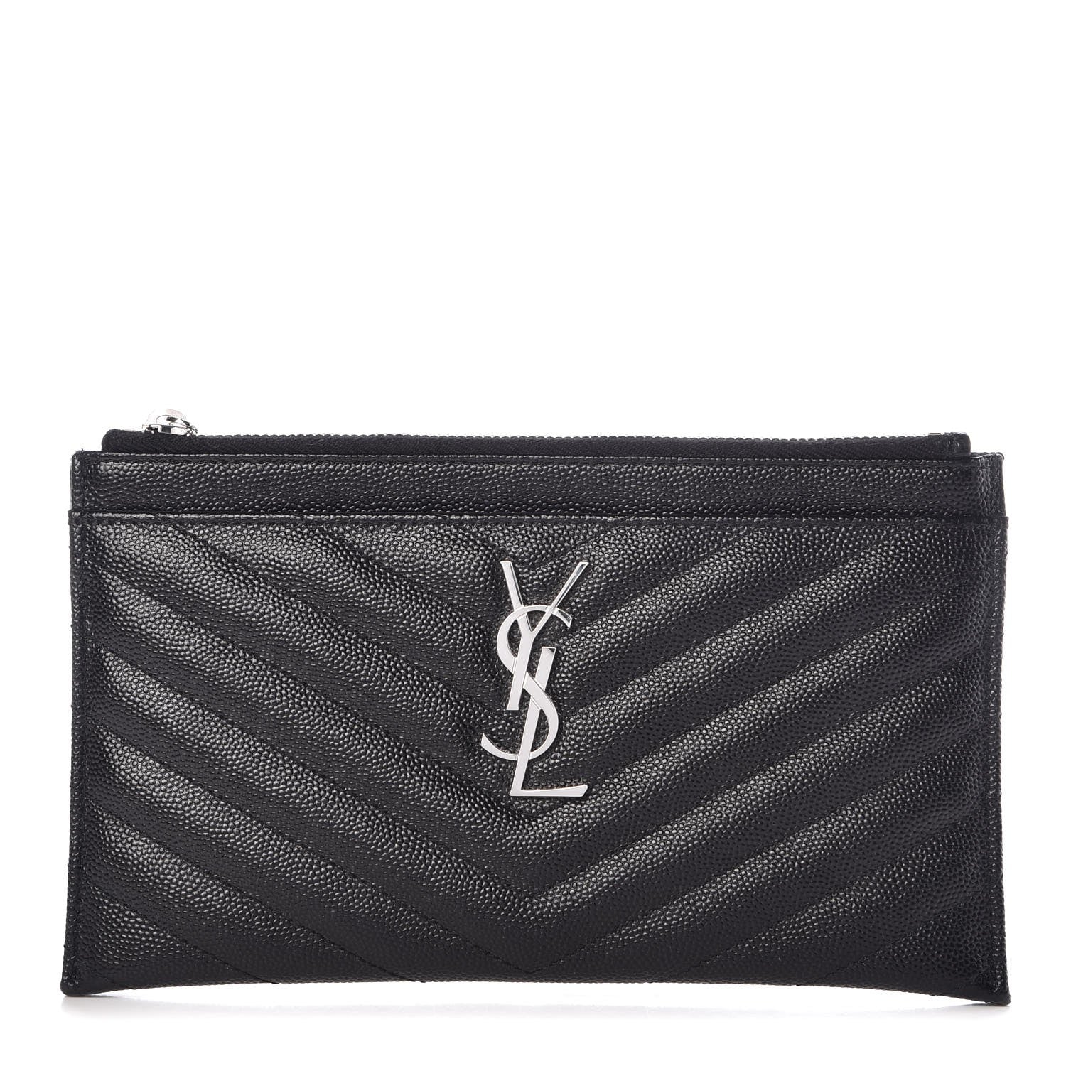 Saint Laurent Grain De Poudre Chevron Monogram Bill Pouch Black 1 of 8