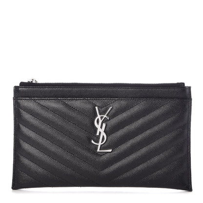 Saint Laurent Grain De Poudre Chevron Monogram Bill Pouch Black 1 of 8