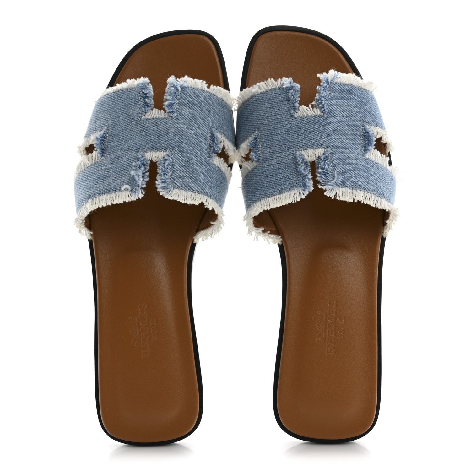 Hermes Denim Oran Fringe Sandals 36 Bleu Clair 2 of 10
