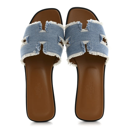 Hermes Denim Oran Fringe Sandals 36 Bleu Clair 2 of 10