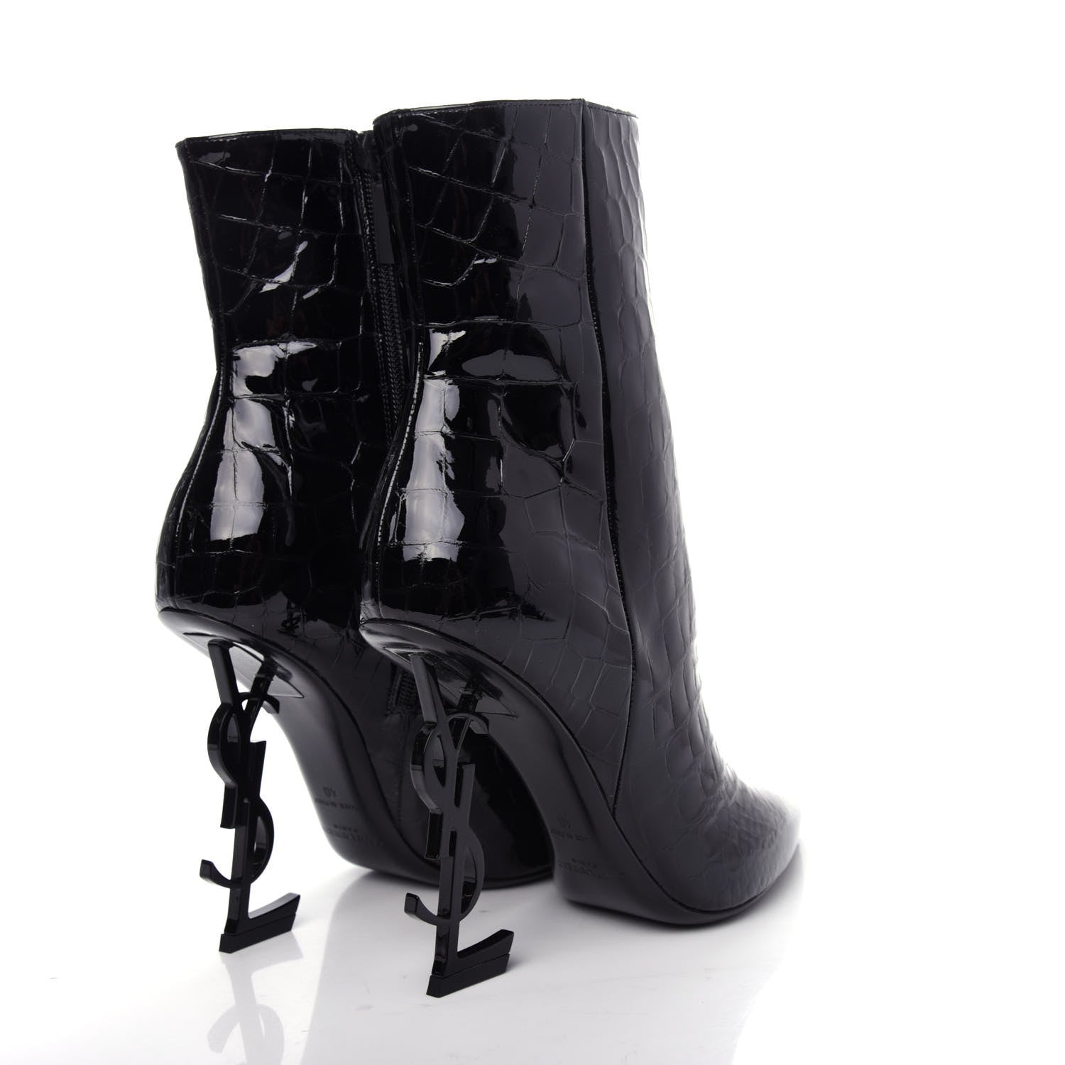 Saint Laurent Alligator Embossed Patent Calfskin Opyum 110 Ankle Boots 40 Black 4 of 11