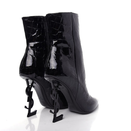 Saint Laurent Alligator Embossed Patent Calfskin Opyum 110 Ankle Boots 40 Black 4 of 11