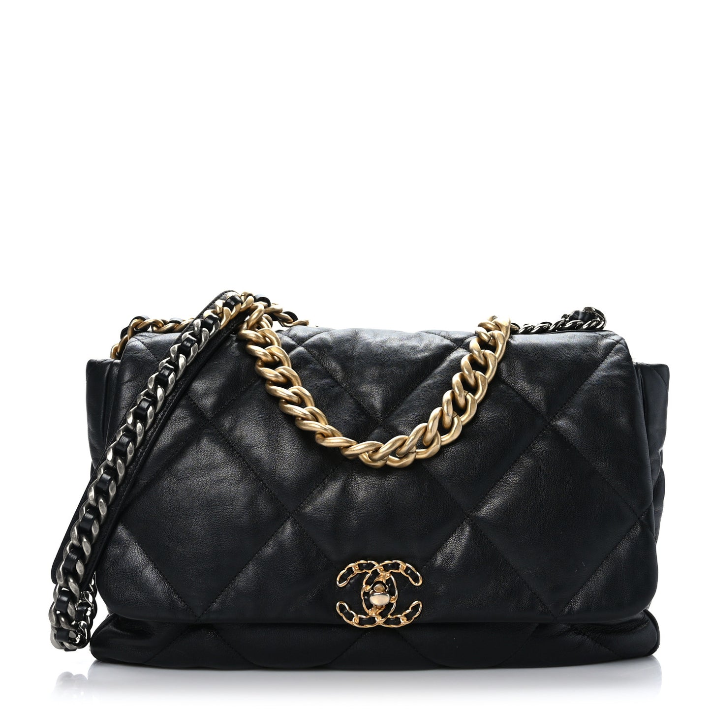 Shiny Goatskin Quilted Maxi Chanel 19 Flap Black