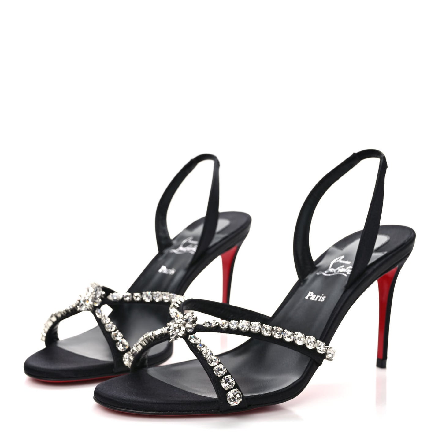 Veau Velours Crystal Embellished Emilia 85 Sandals 38.5 Black