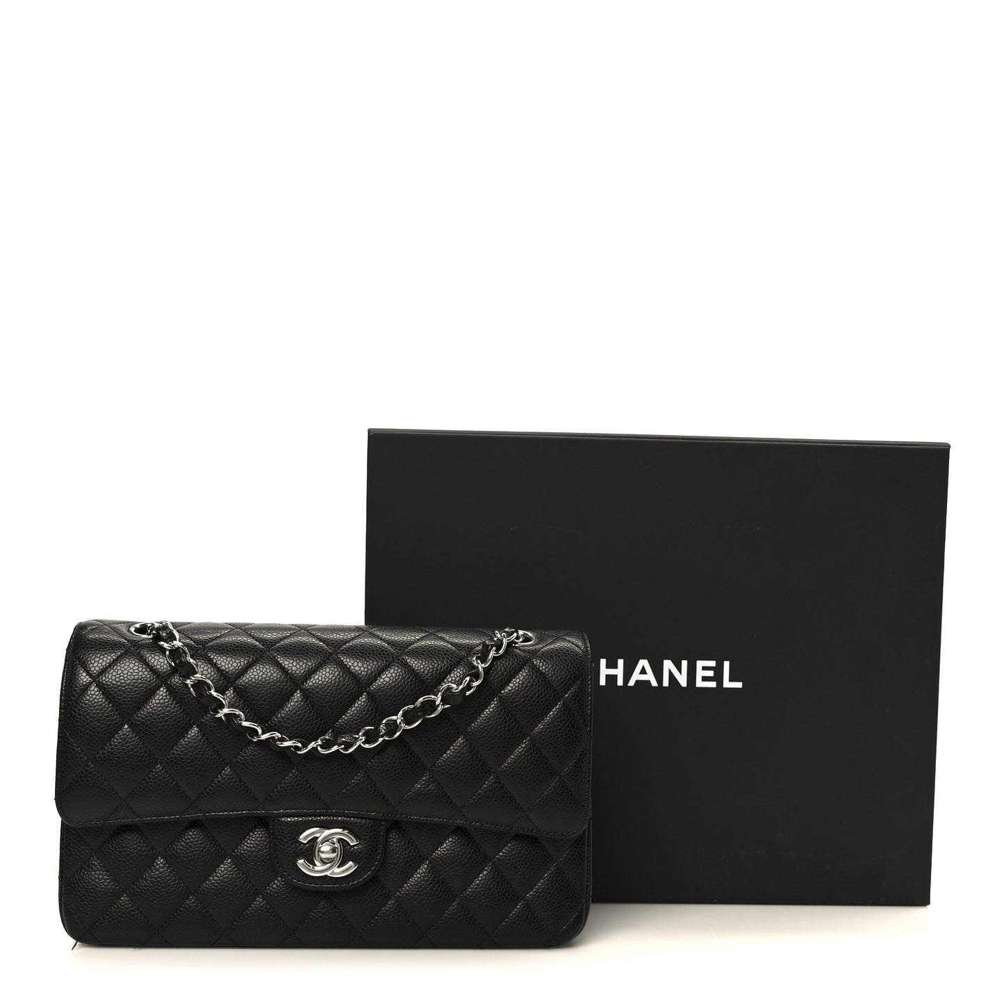 Caviar Quilted Medium Double Flap Black