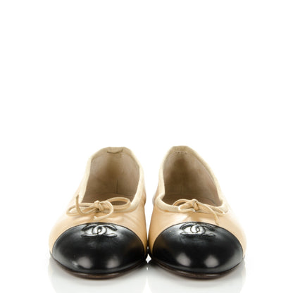 Chanel Lambskin Cap Toe Ballerina Flats 36.5 Beige Black 2 of 11
