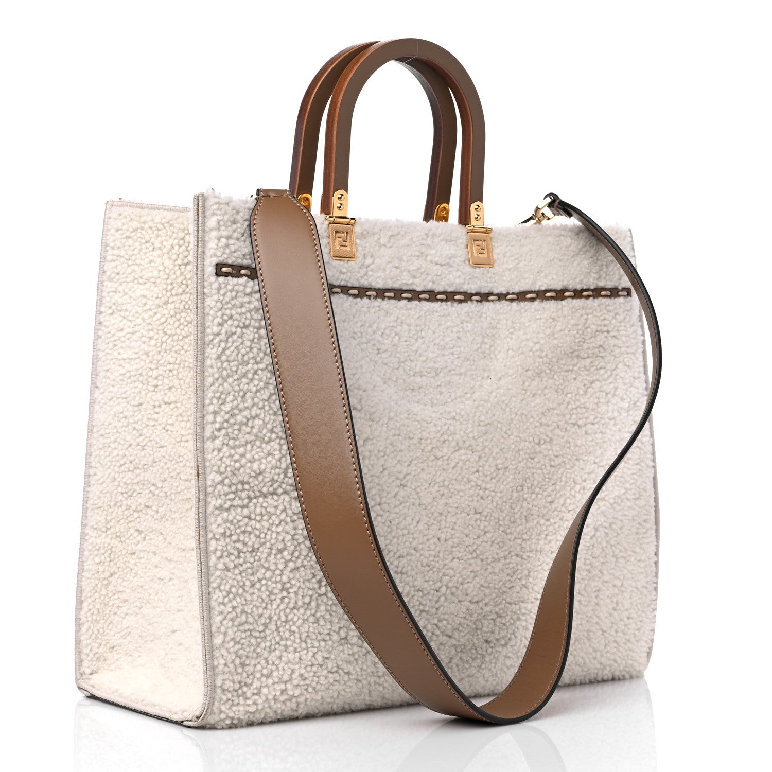 Fendi Shearling Vitello King Logo Medium Fendi Sunshine Shopper Tote White 3 of 14