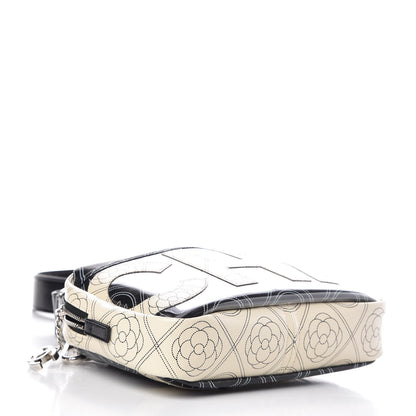 Chanel Coated Canvas Calfskin Camellia Printed Camera Case Black Beige 4 of 10
