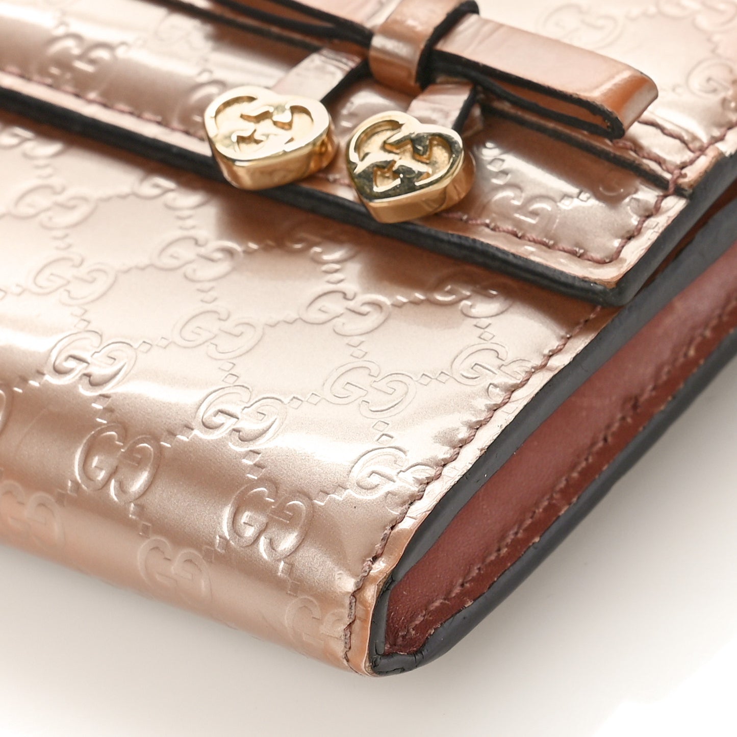 Patent Microguccissima Bow Heart Continental Wallet Pink