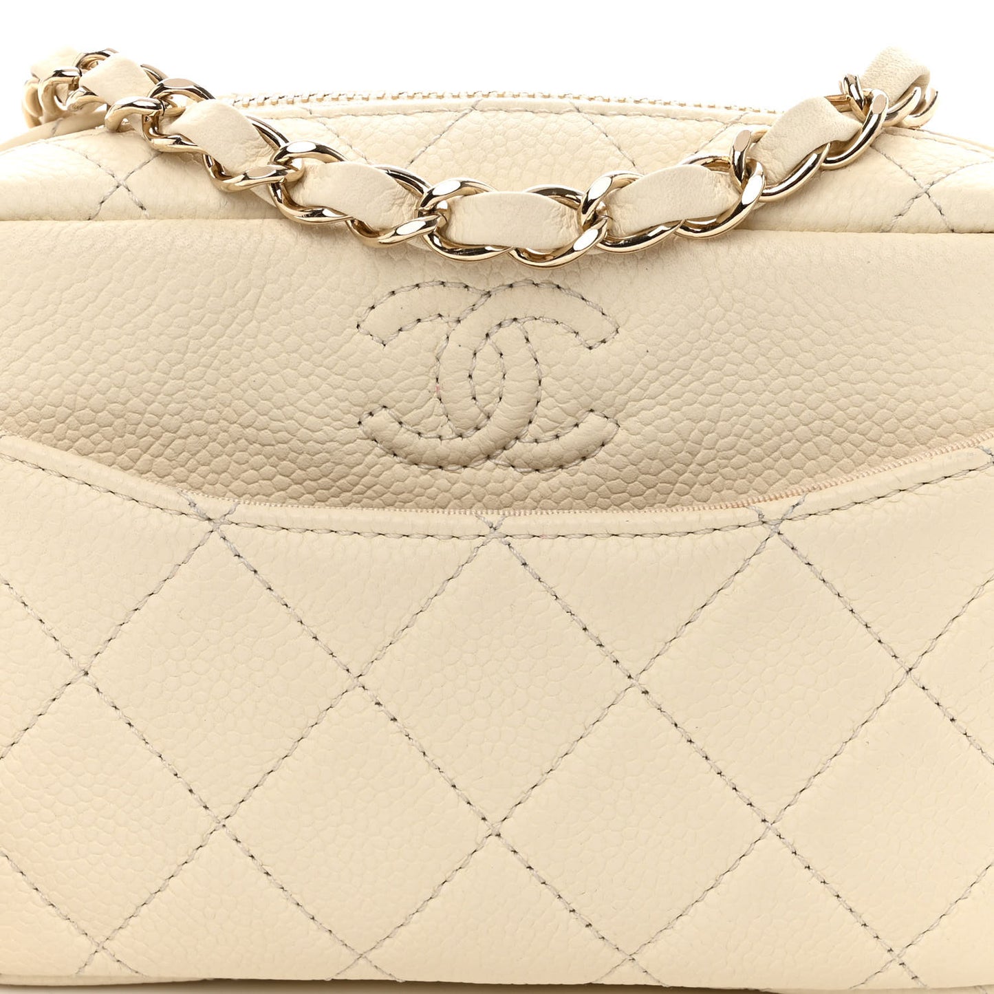 Caviar Quilted Mini Coco Tassel Camera Case White