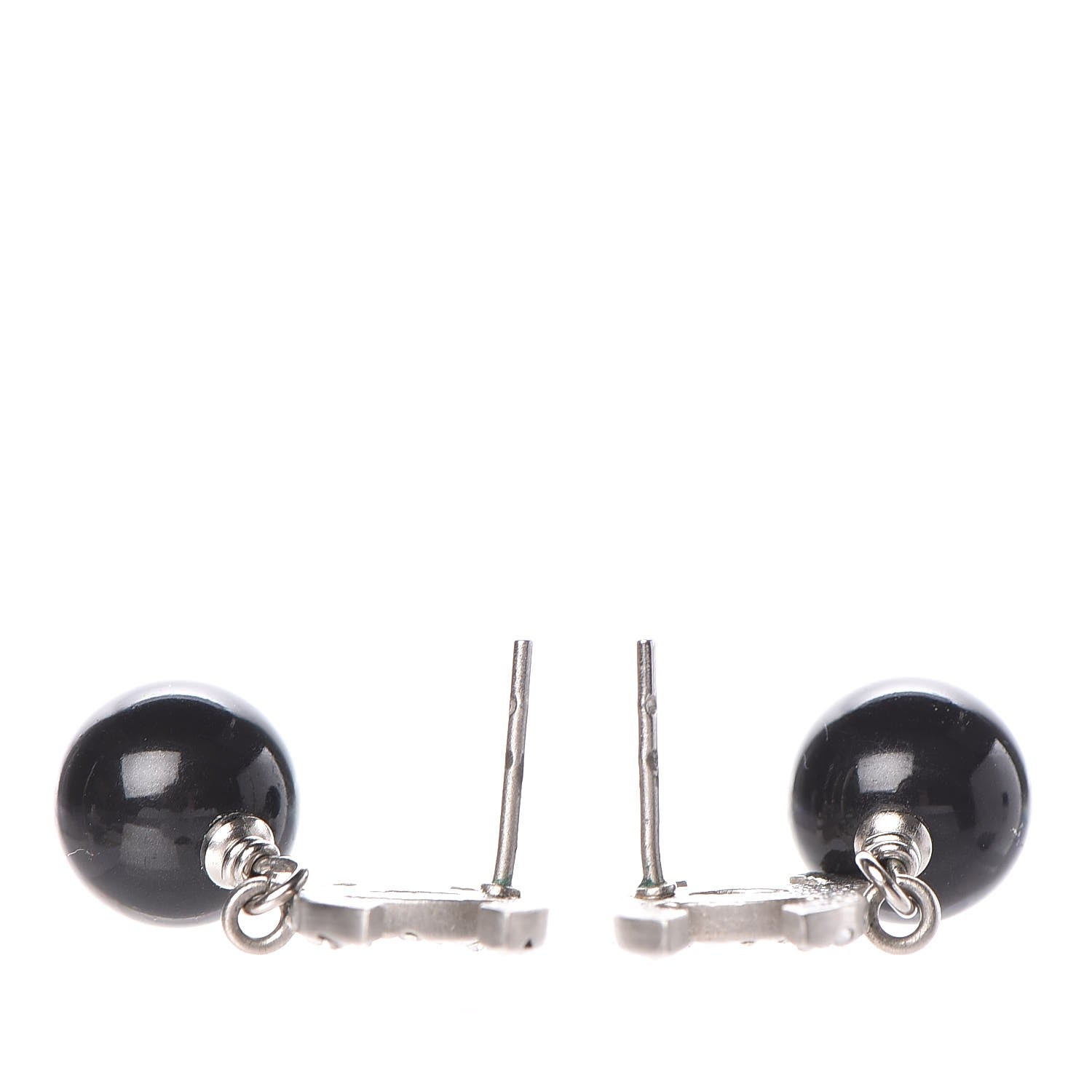 Chanel Crystal Bead CC Drop Earrings Ruthenium Black 4 of 6