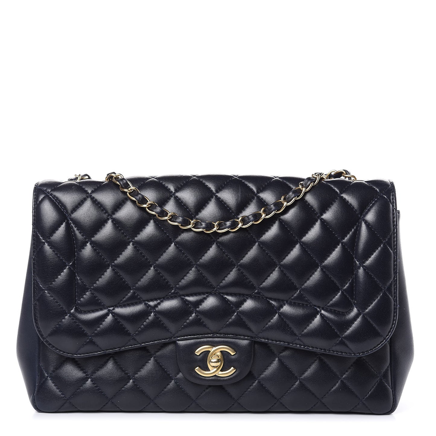 Lambskin Quilted Jumbo Mademoiselle Chic Flap Navy