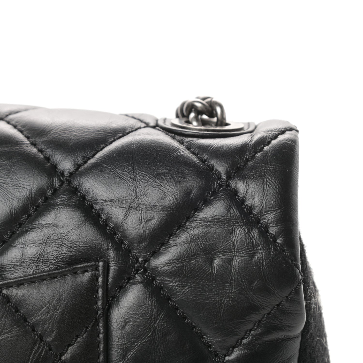 Chanel Aged Calfskin Tweed Jumbo New Portobello Flap Black 12 of 14