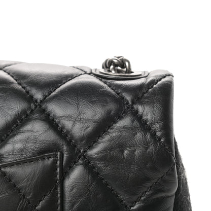 Chanel Aged Calfskin Tweed Jumbo New Portobello Flap Black 12 of 14