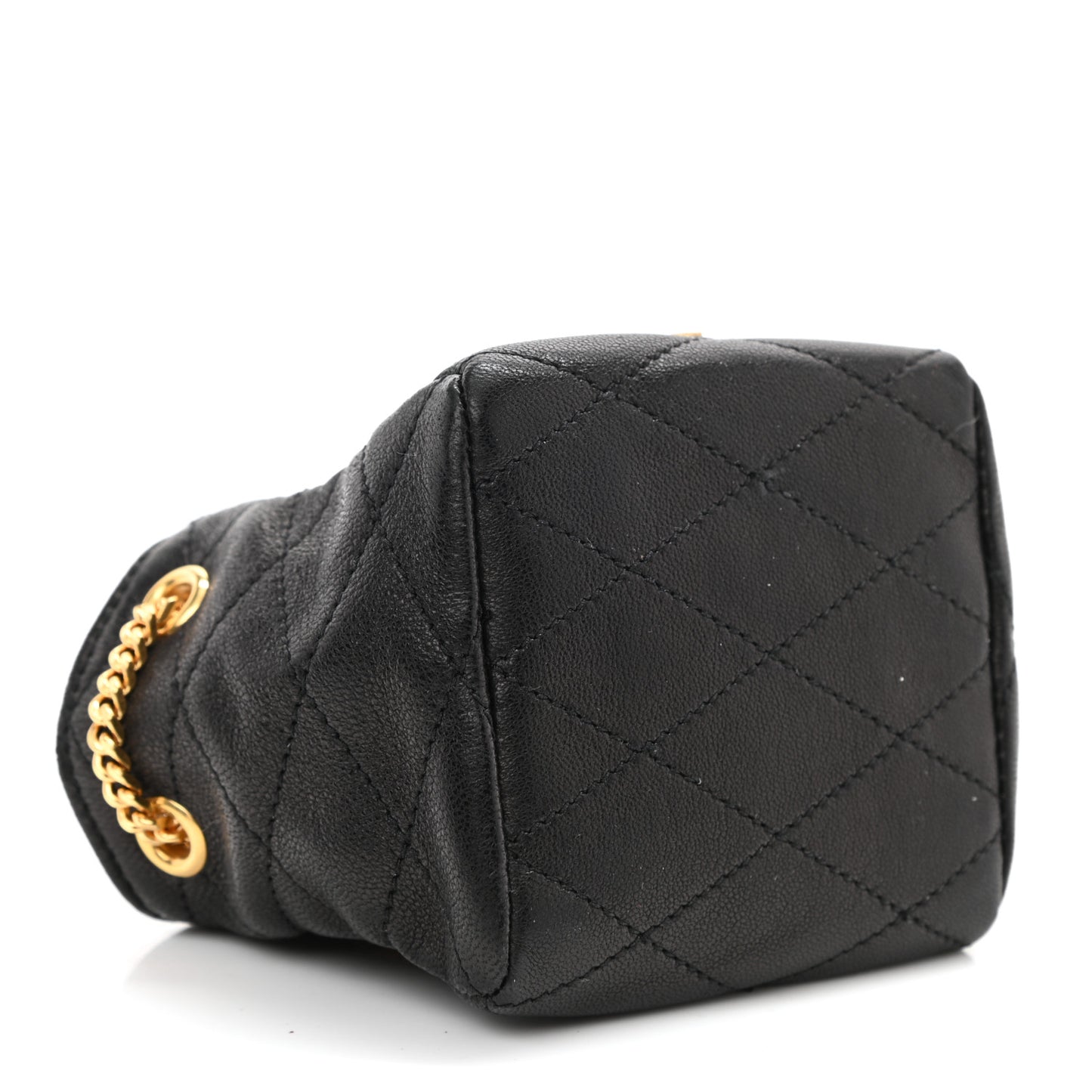 Lambskin Quilted Baby Bucket Bag Black