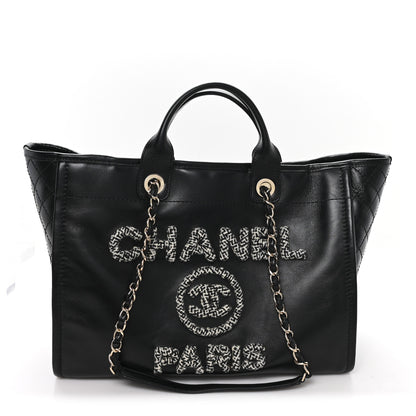 Chanel Calfskin Tweed Medium Deauville Tote Black Multicolor 1 of 12