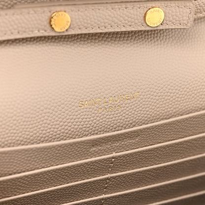 Saint Laurent Grain De Poudre Matelasse Chevron Monogram Chain Wallet Dark Beige 7 of 12