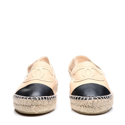 Chanel Lambskin CC Espadrilles 37 Beige Black 4 of 10