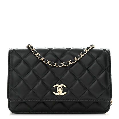 Chanel Lambskin Enamel Quilted Pearl Crush Wallet On Chain WOC Black 1 of 15