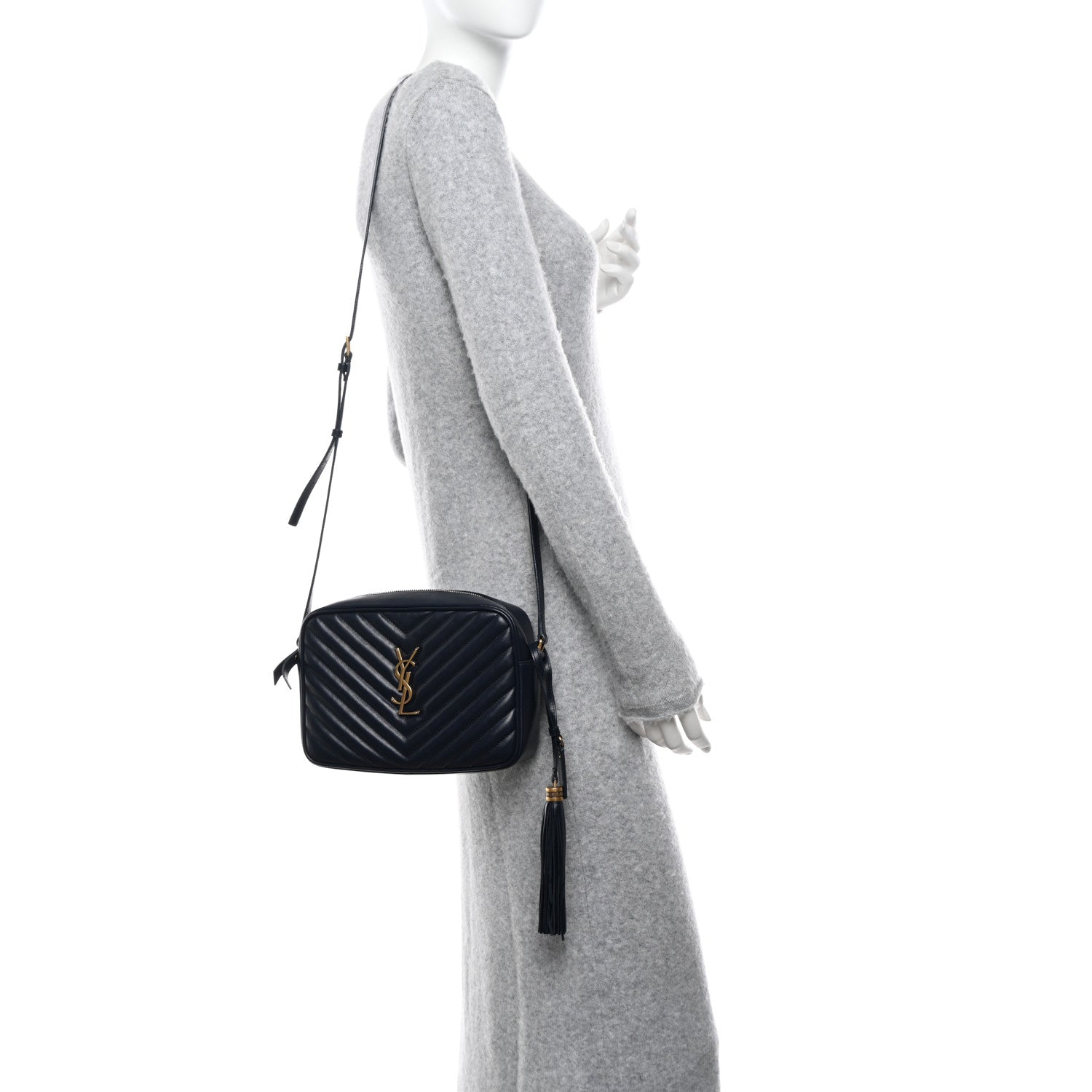 Saint Laurent Calfskin Matelasse Monogram Lou Camera Bag Navy 2 of 12