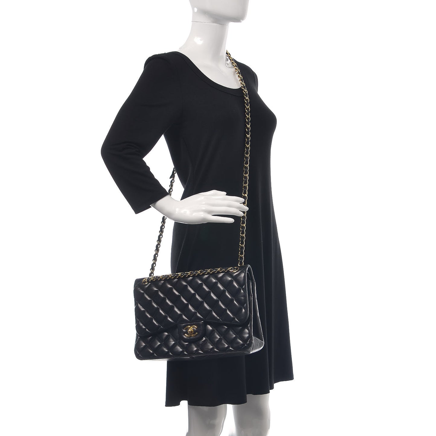 Lambskin Quilted Jumbo Double Flap Black