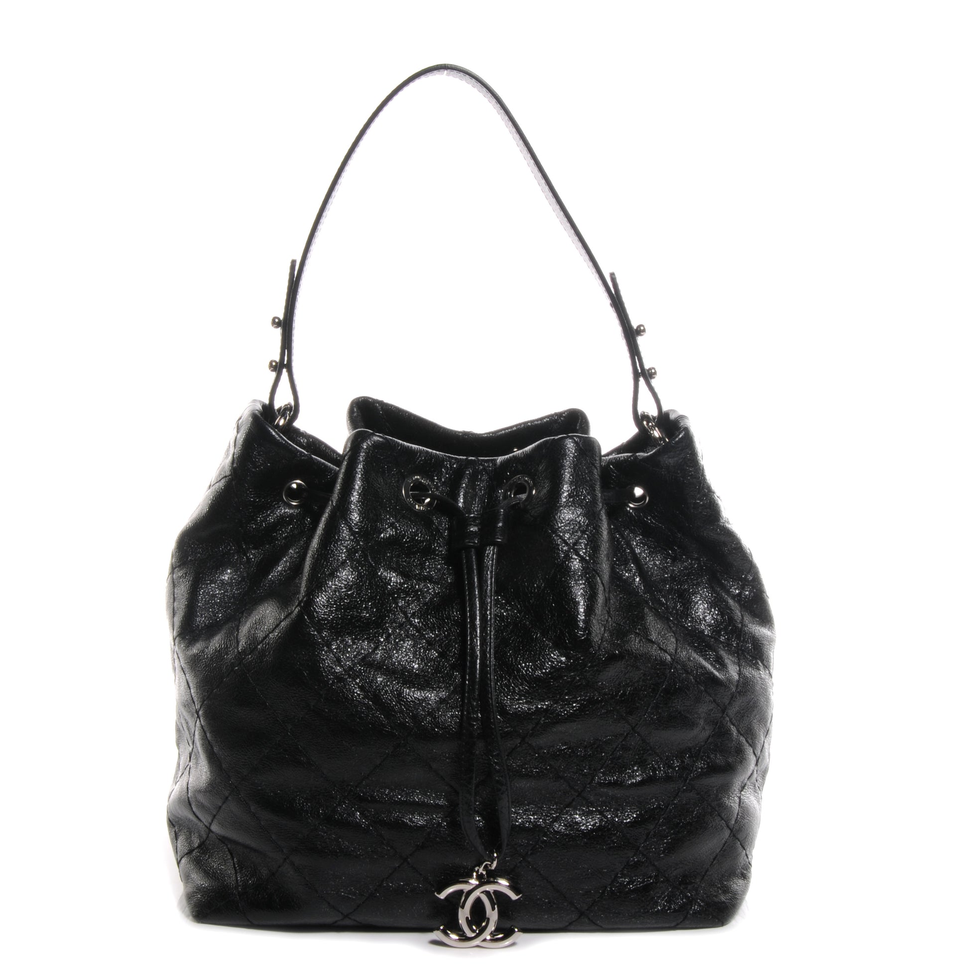 Chanel Glazed Calfskin On The Road Drawstring Tote Black 1 of 7