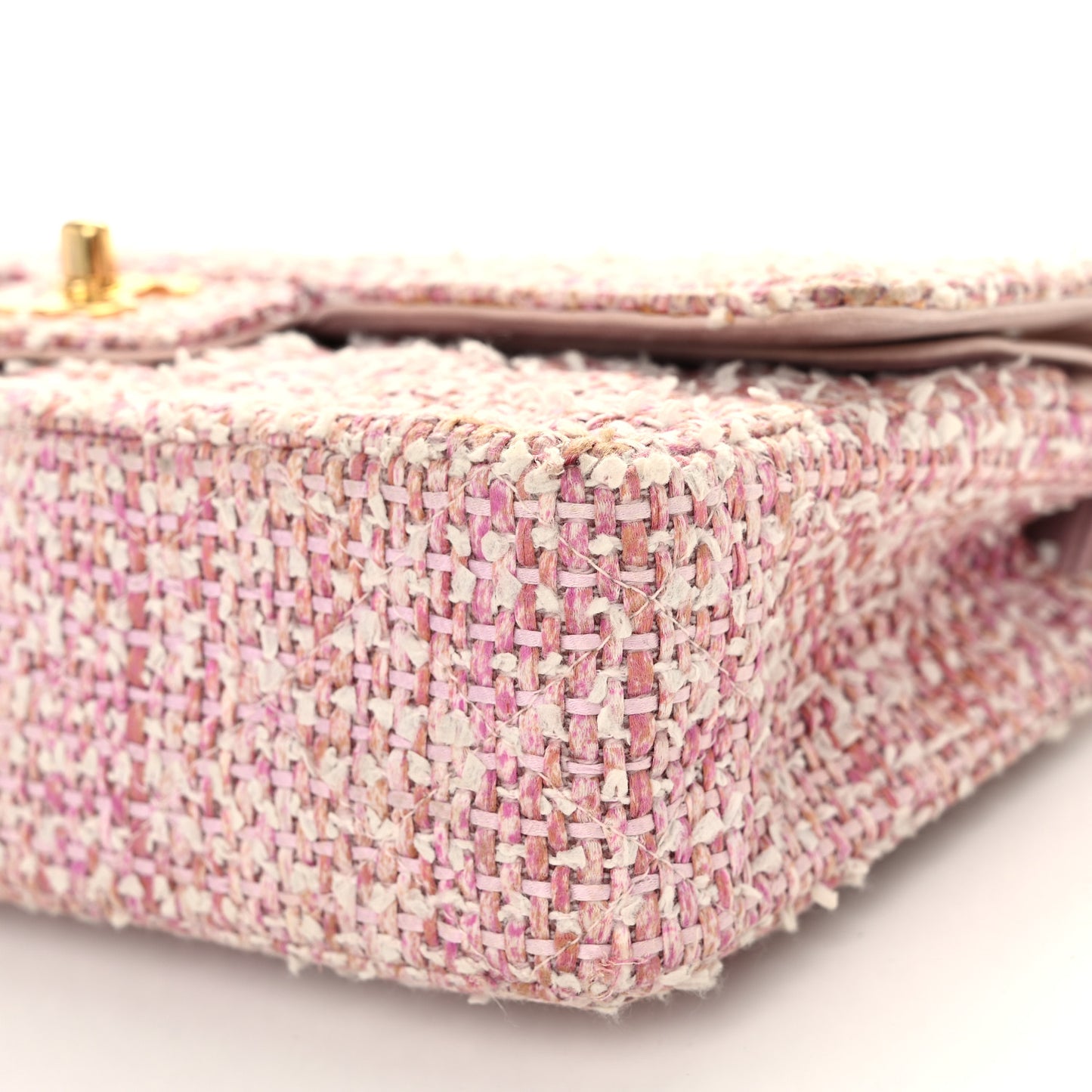 Tweed Quilted Medium Double Flap Light Pink