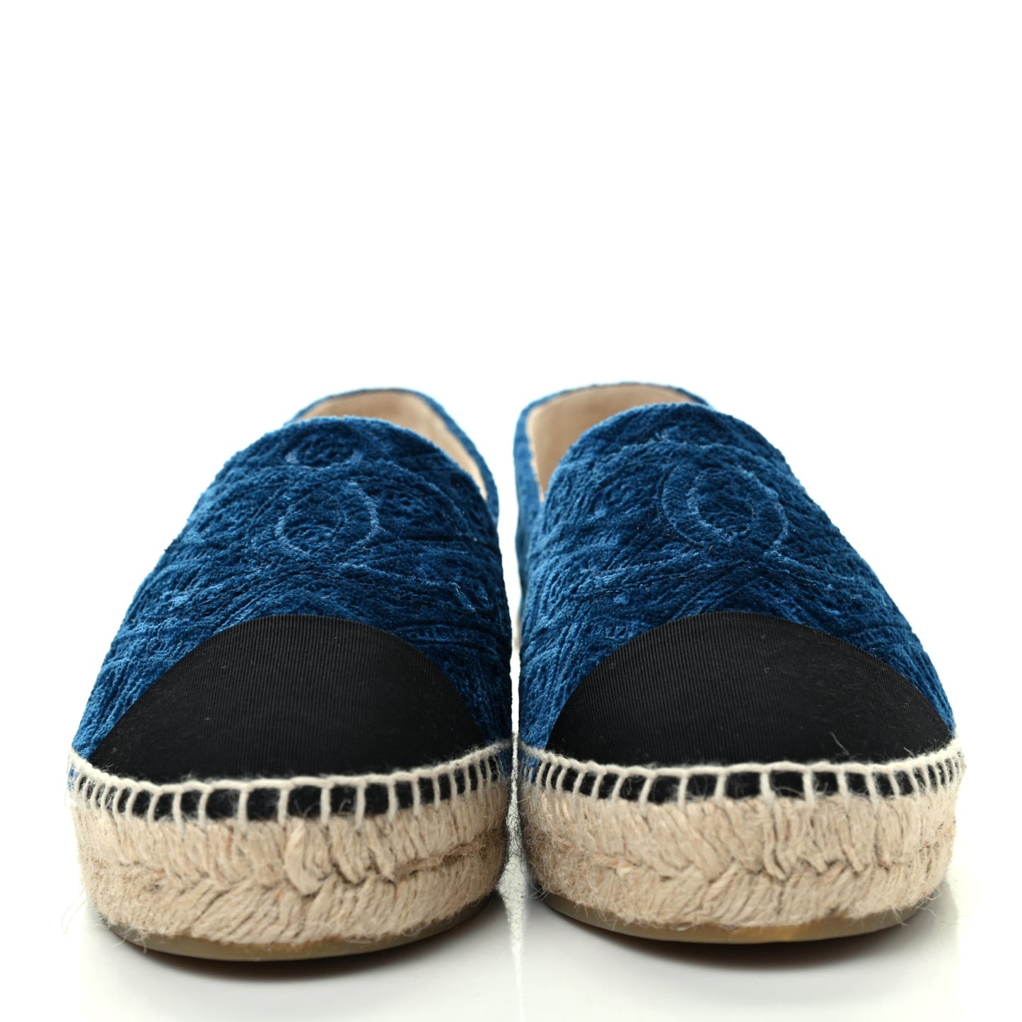 Velvet Grosgrain Quilted Camellia CC Espadrilles 38 Navy Black