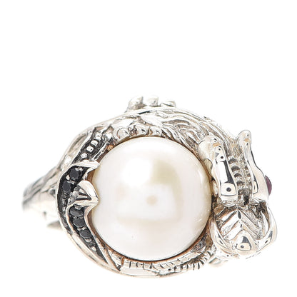 John Hardy Sterling Silver Ruby Black Sapphire Pearl Legends Naga Small Dragon Ring 54 7 3 of 5