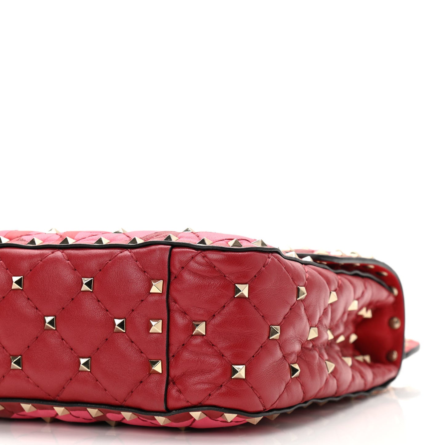 Nappa Lettering Print Quilted Medium Rockstud Spike Shoulder Bag Red Pink