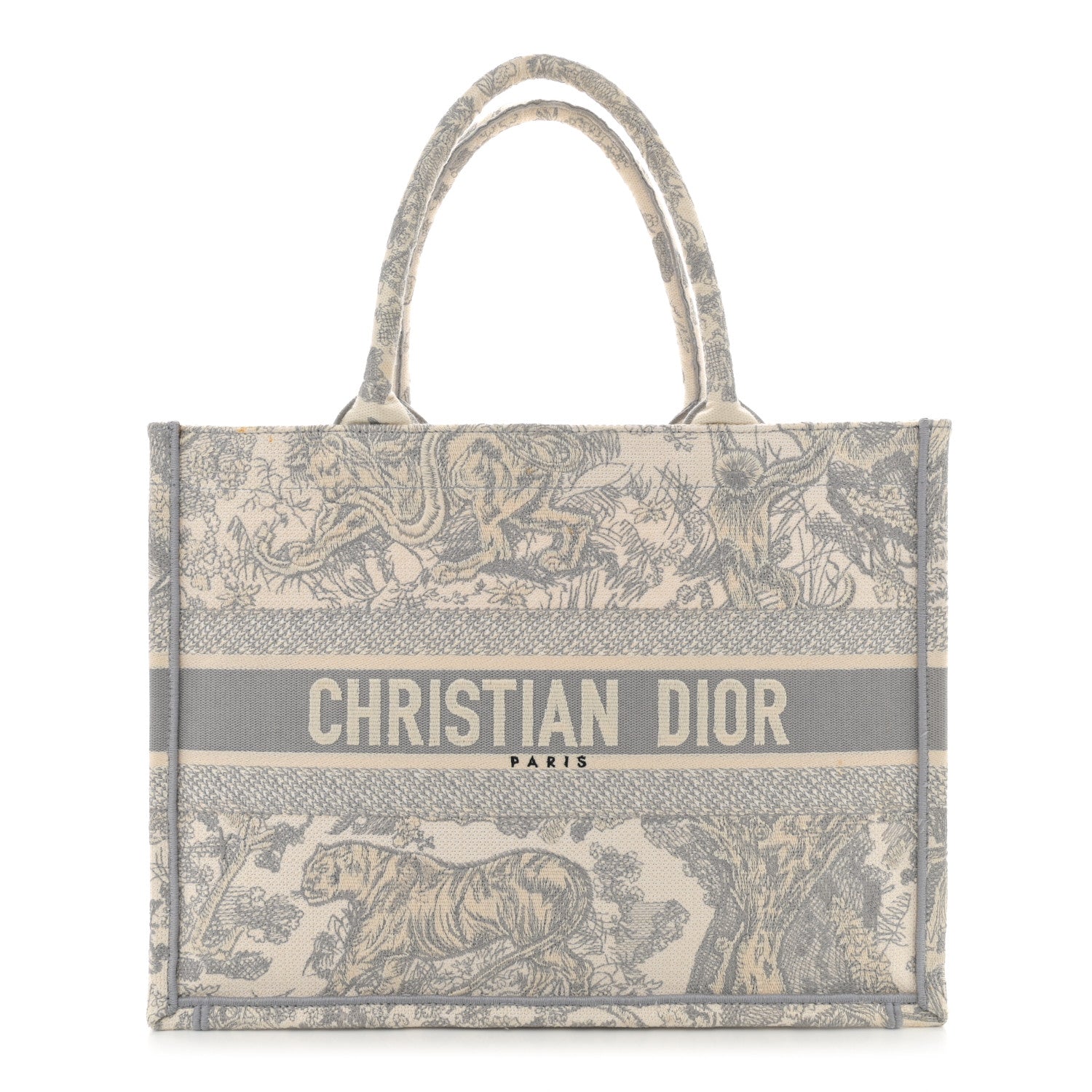 Christian Dior Canvas Embroidered Medium Dioriviera Toile De Jouy Book Tote Gray 1 of 13