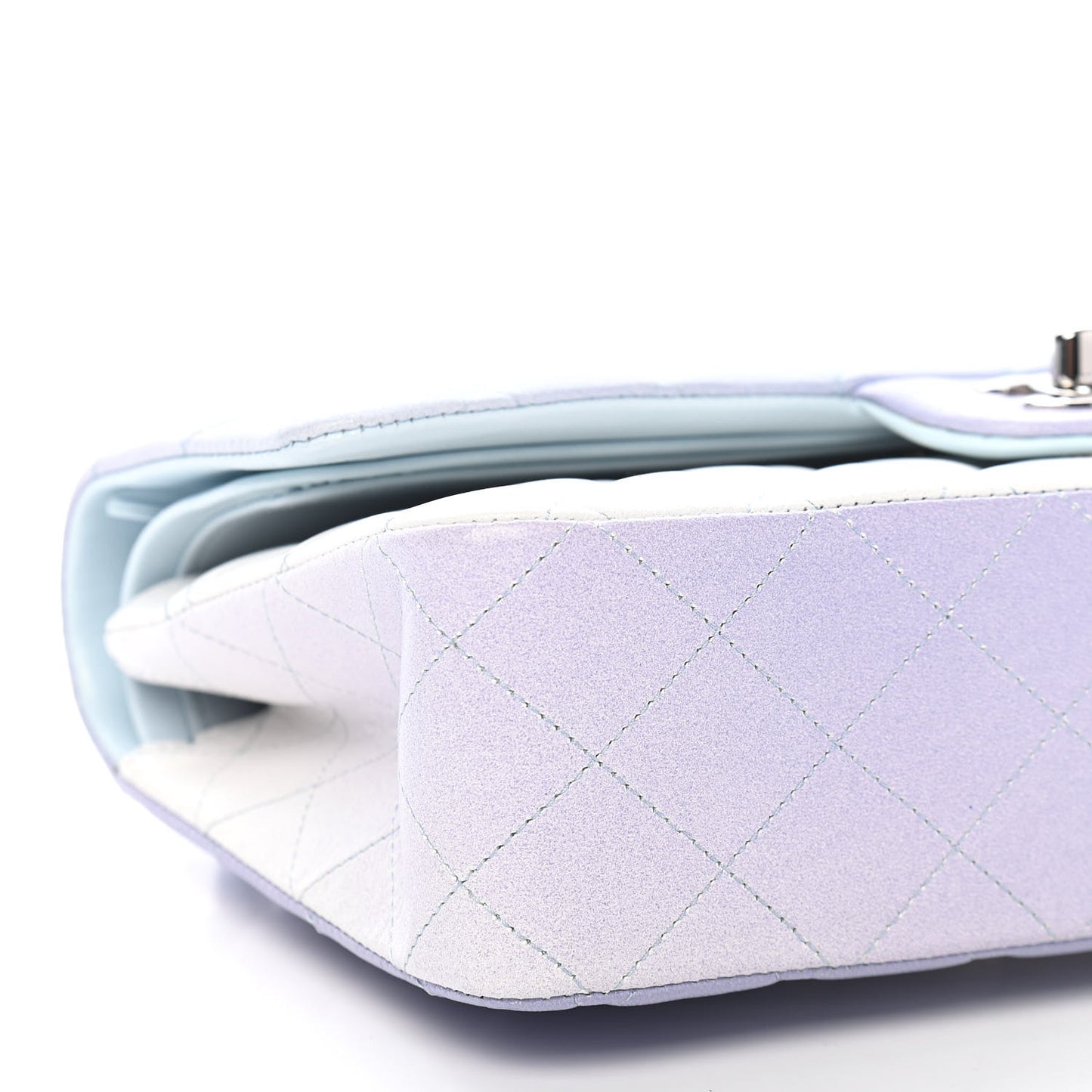 Perforated Lambskin Quilted Medium Double Flap Light Blue Light Purple White