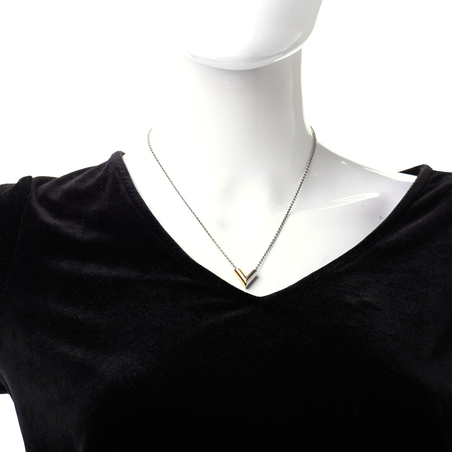 Louis Vuitton Essential V Necklace Silver Gold 2 of 5