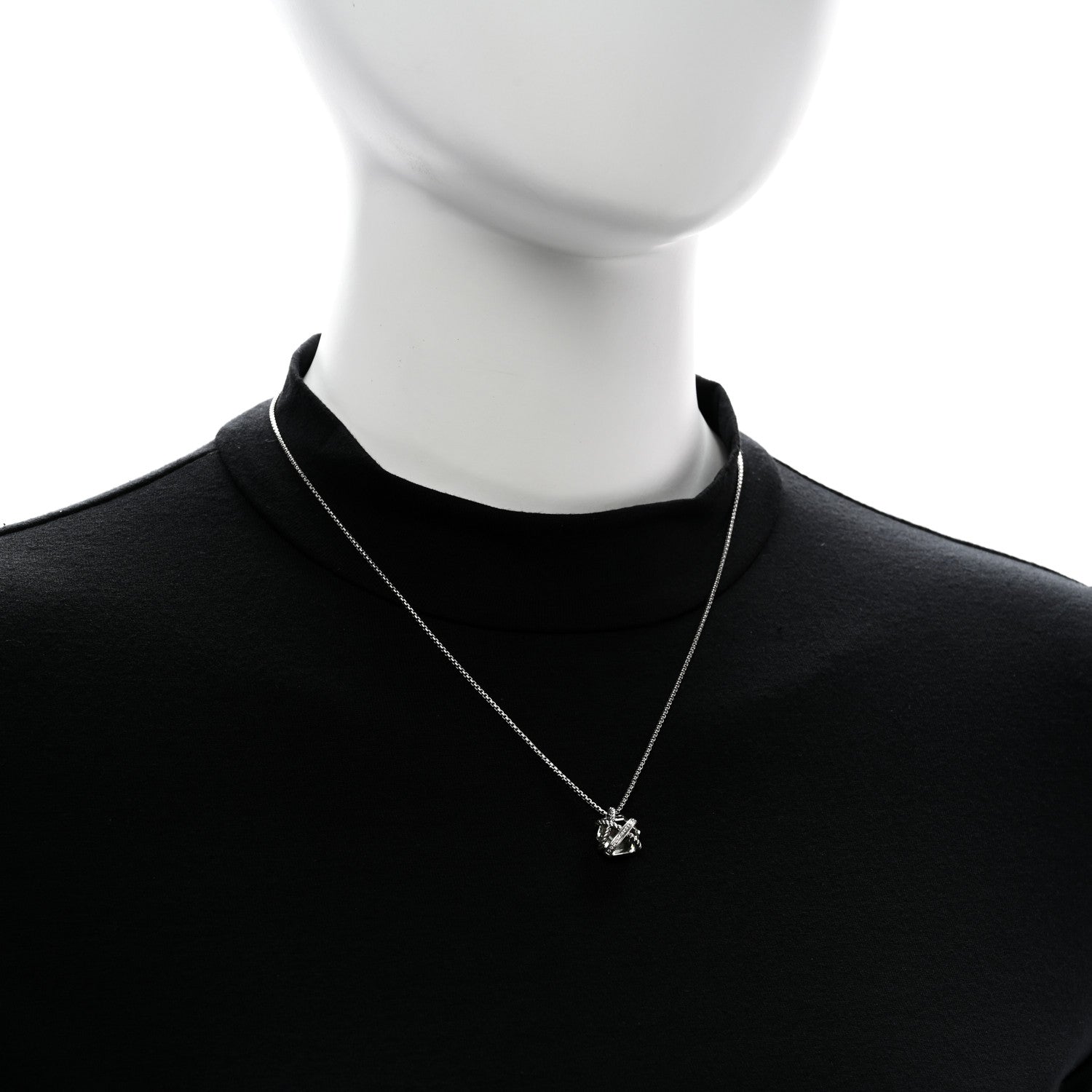 David Yurman Sterling Silver Diamond Prasiolite 10mm Petite Cable Wrap Pendant Necklace 2 of 5