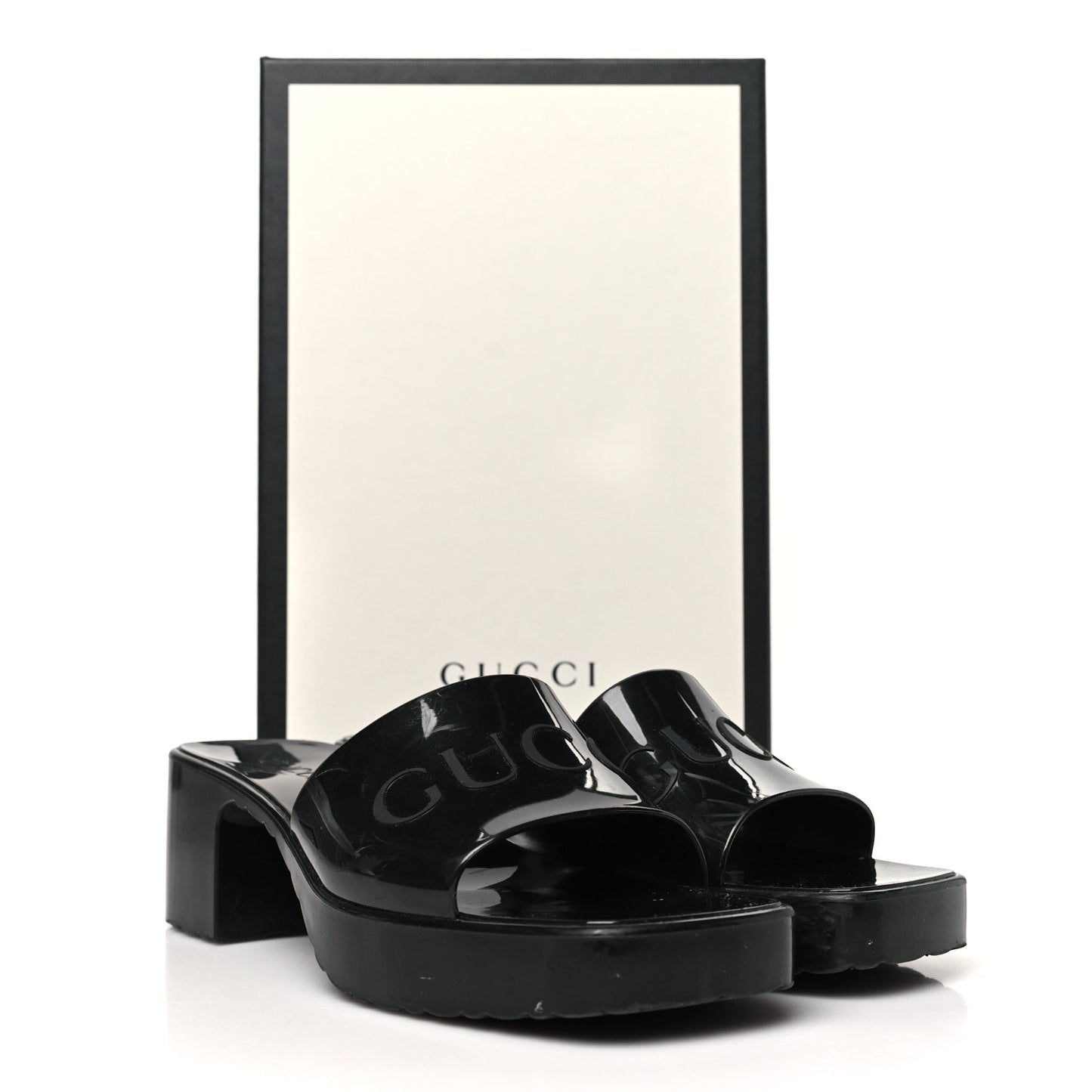 Rubber Gucci Logo Womens Platform 20/60mm Slide Sandals 37 Black
