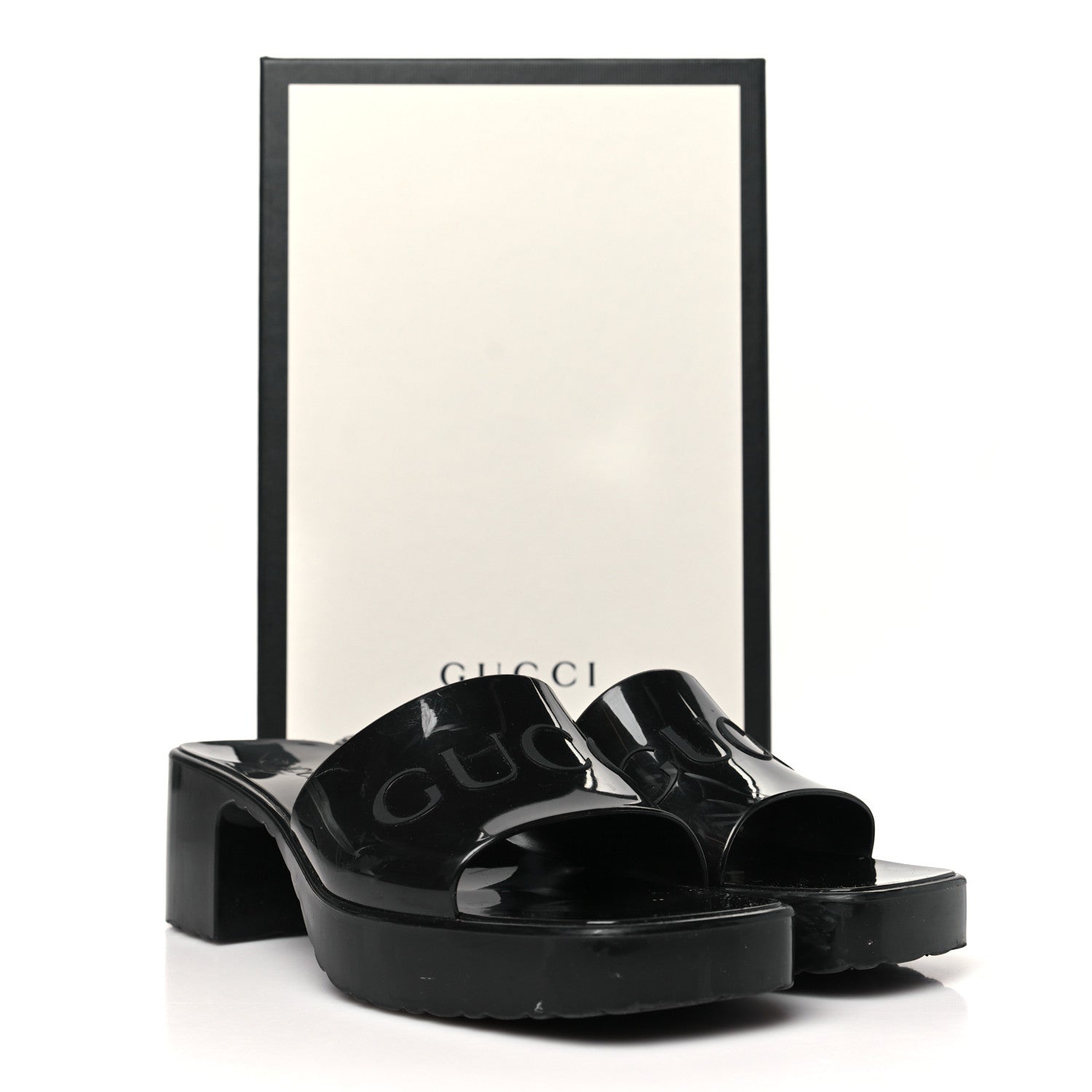 Gucci Rubber Gucci Logo Womens Platform 20/60mm Slide Sandals 37 Black 10 of 10