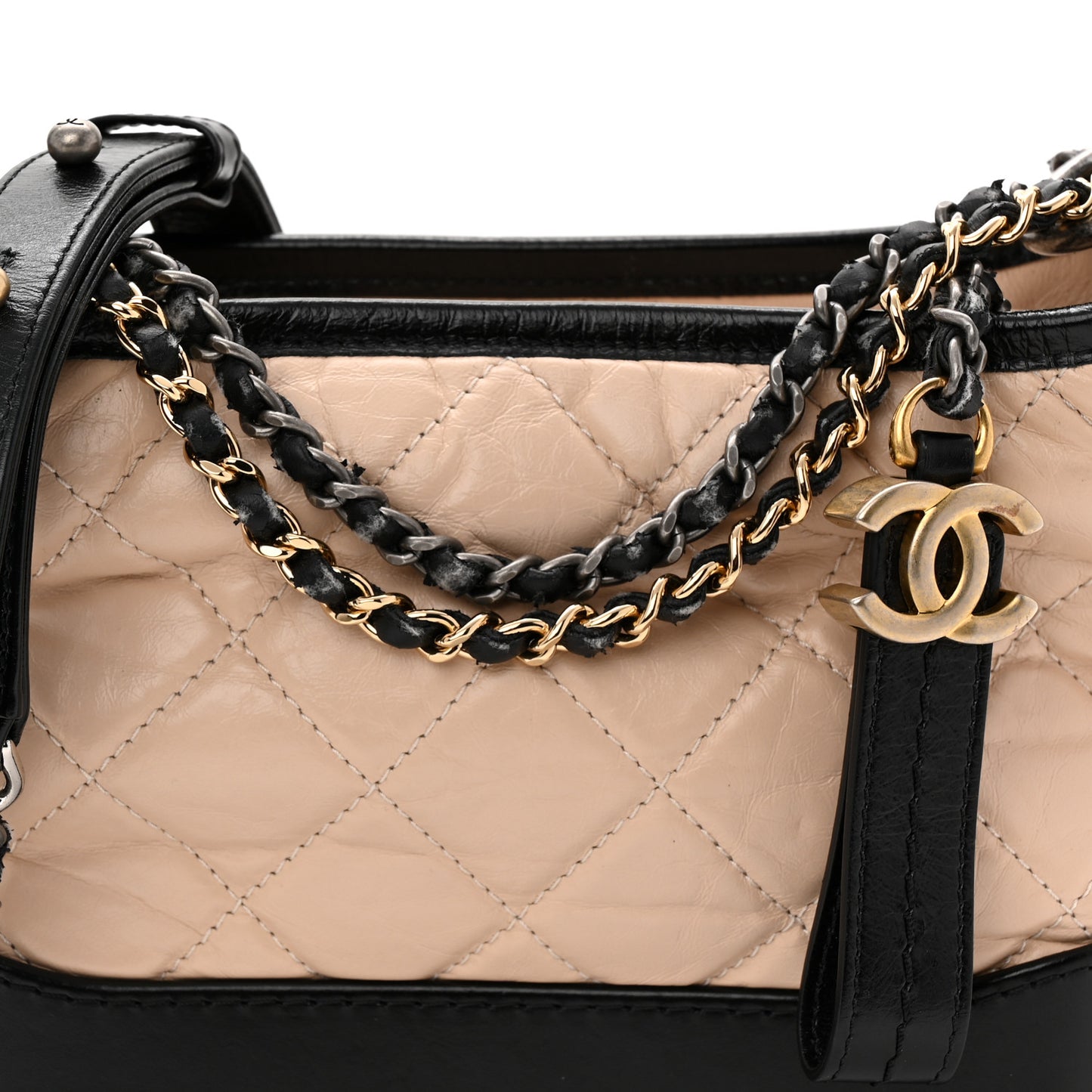 Aged Calfskin Quilted Small Gabrielle Hobo Beige Black