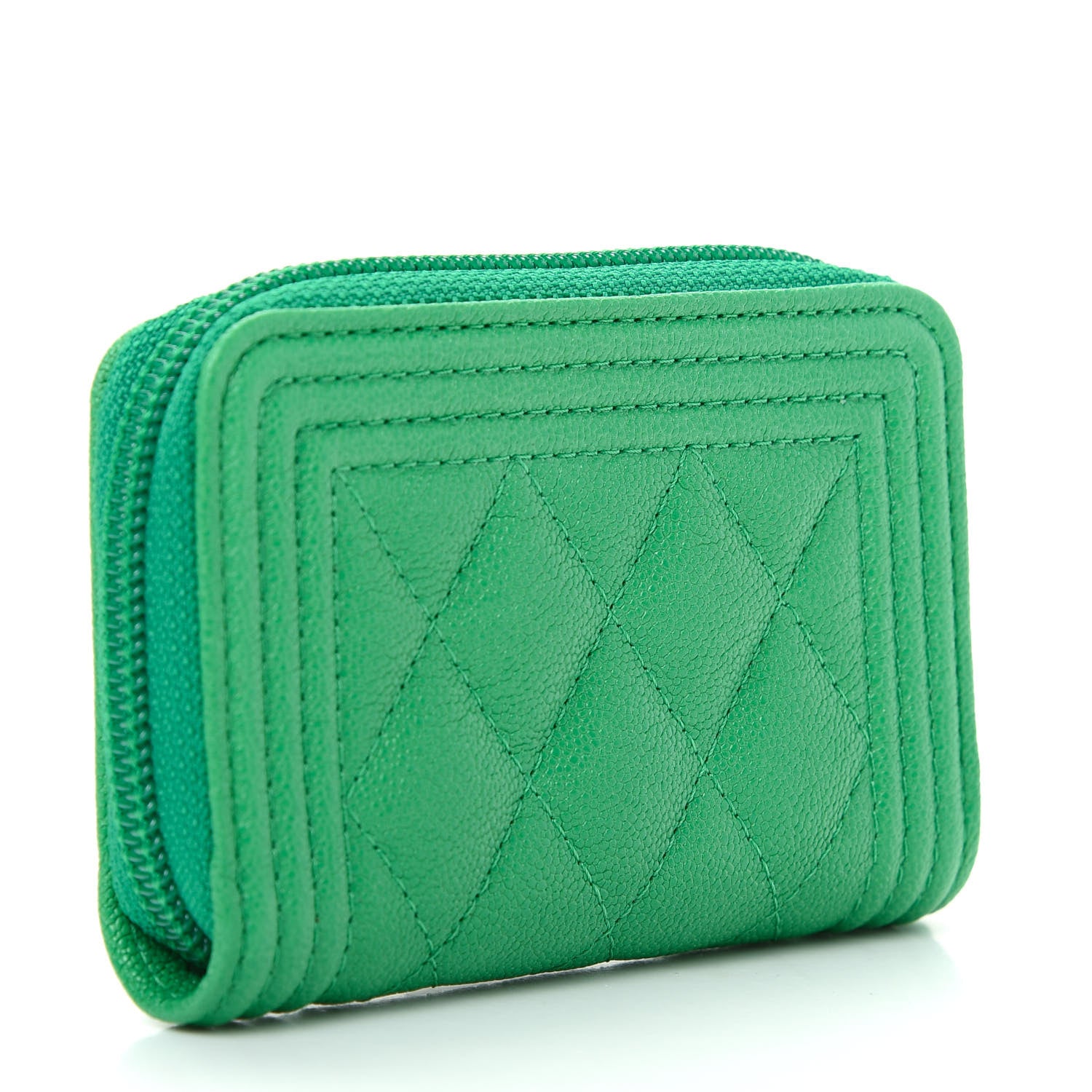 Chanel Caviar Quilted Boy Zip Around Coin Purse Wallet Green 3 of 8