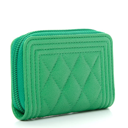 Chanel Caviar Quilted Boy Zip Around Coin Purse Wallet Green 3 of 8
