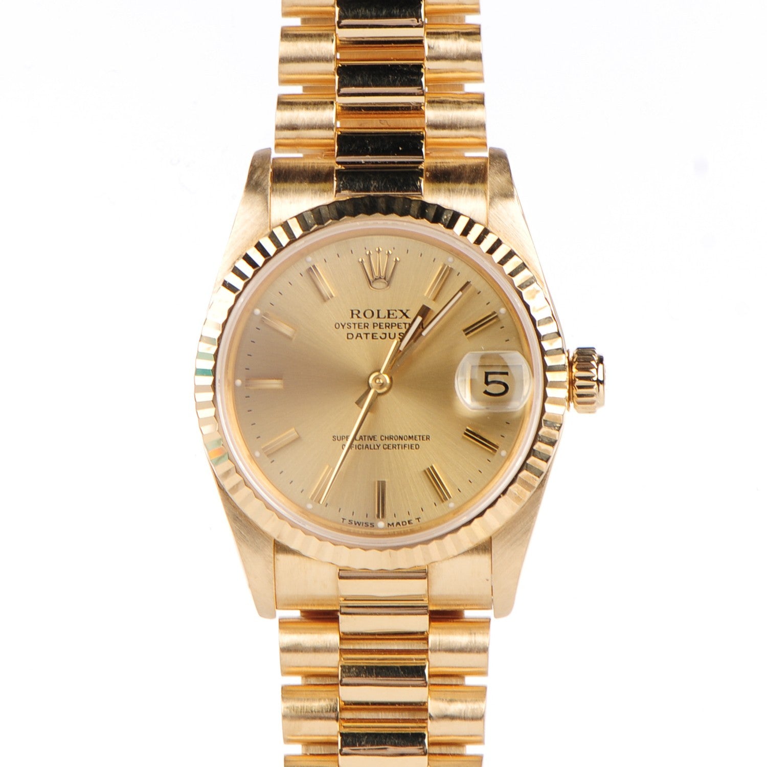 Rolex 18K Yellow Gold 31mm Oyster Perpetual Datejust President Watch Champagne 68278 1 of 7