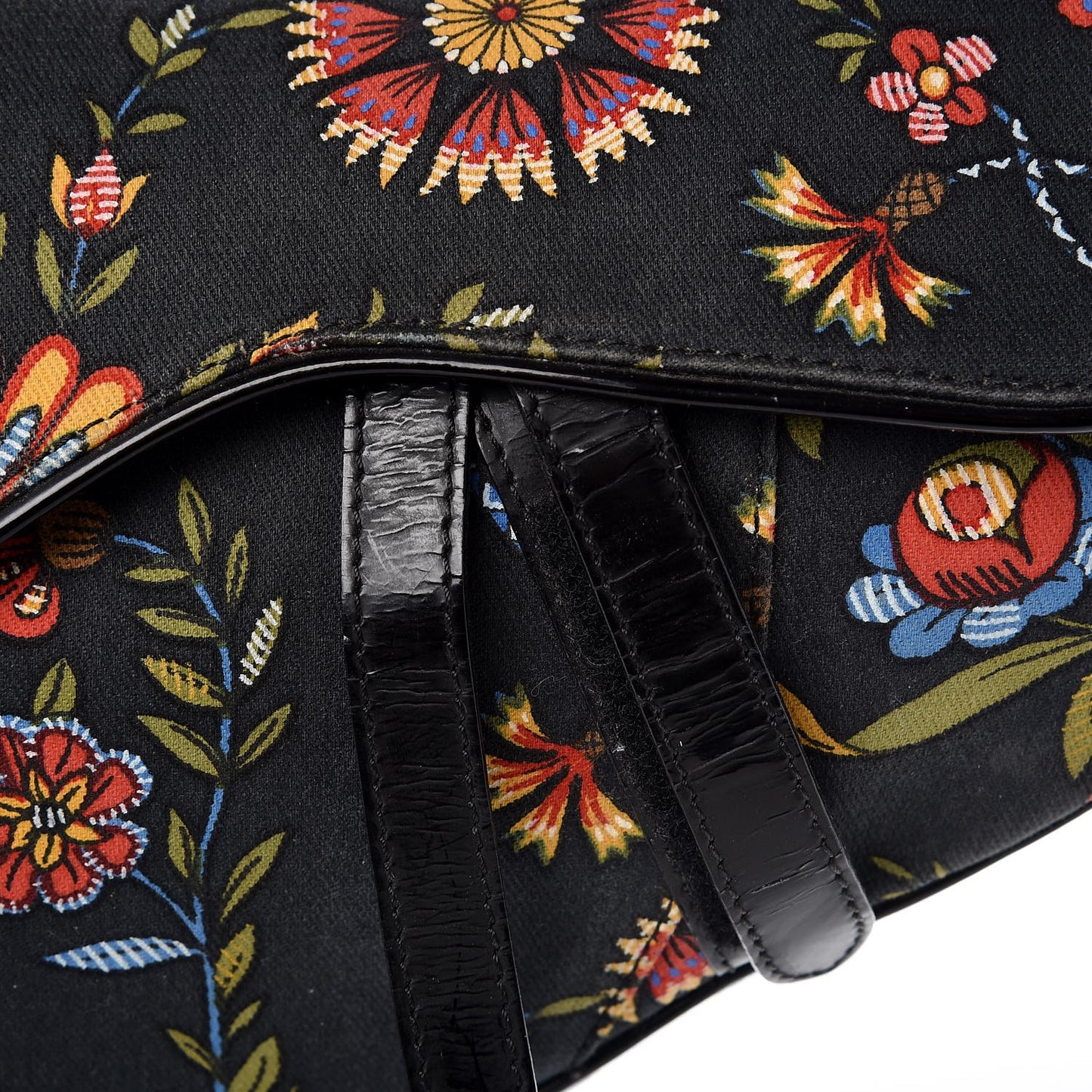 Canvas Floral Saddle Bag Black