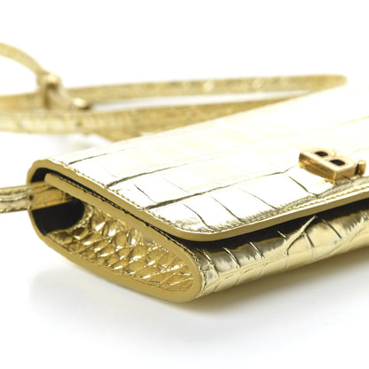 Balenciaga Metallic Calfskin Crocodile Embossed Touch Phone Holder With Strap Gold 6 of 9